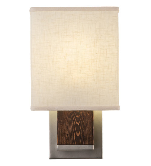 Meyda Lighting Navesink 8" Nickel & Mahogany Wood Wall Sconce With Off White Textrene Shade