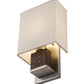 Meyda Lighting Navesink 8" Nickel & Mahogany Wood Wall Sconce With Off White Textrene Shade