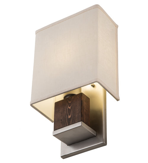 Meyda Lighting Navesink 8" Nickel & Mahogany Wood Wall Sconce With Off White Textrene Shade