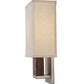 Meyda Lighting Navesink 8" Nickel & Mahogany Wood Wall Sconce With Off White Textrene Shade