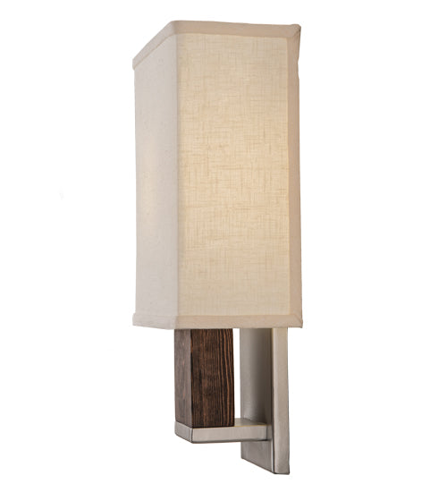 Meyda Lighting Navesink 8" Nickel & Mahogany Wood Wall Sconce With Off White Textrene Shade