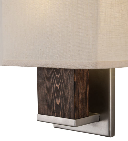 Meyda Lighting Navesink 8" Nickel & Mahogany Wood Wall Sconce With Off White Textrene Shade