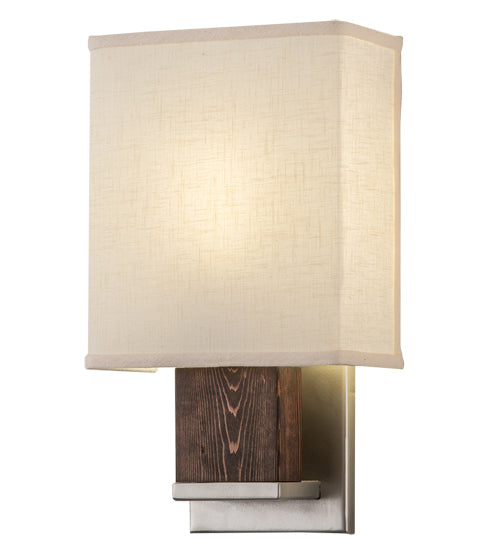 Meyda Lighting Navesink 8" Nickel & Mahogany Wood Wall Sconce With Off White Textrene Shade