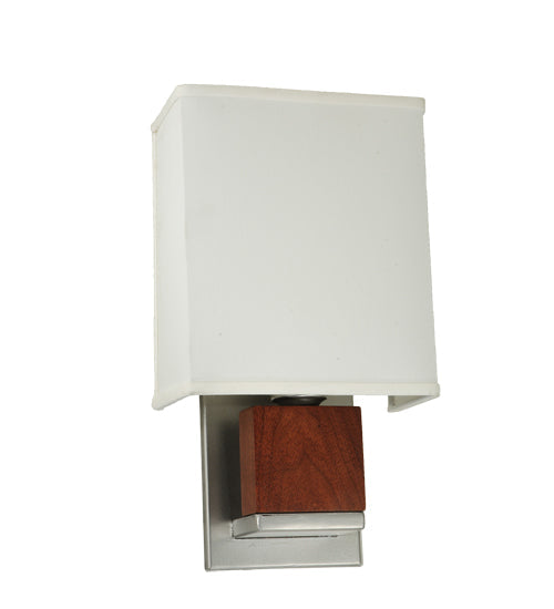 Meyda Lighting Navesink 8" Nickel & Mahogany Wood Wall Sconce With White Linen Textrene Shade