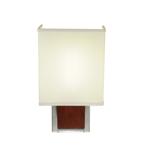 Meyda Lighting Navesink 8" Nickel & Mahogany Wood Wall Sconce With White Linen Textrene Shade