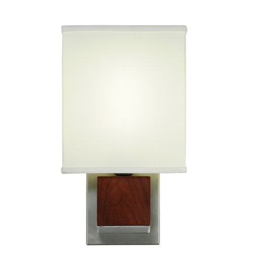 Meyda Lighting Navesink 8" Nickel & Mahogany Wood Wall Sconce With White Linen Textrene Shade