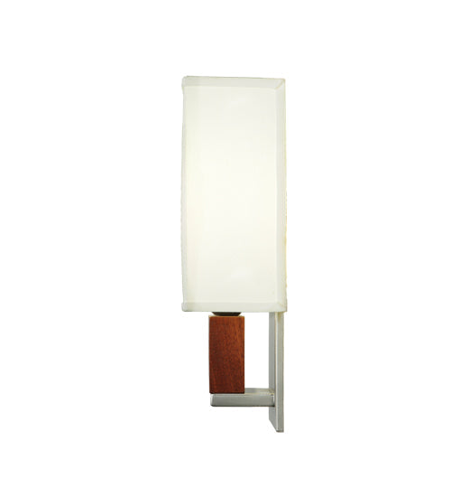 Meyda Lighting Navesink 8" Nickel & Mahogany Wood Wall Sconce With White Linen Textrene Shade