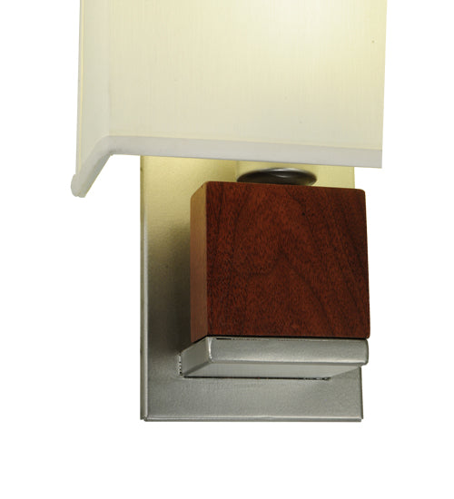 Meyda Lighting Navesink 8" Nickel & Mahogany Wood Wall Sconce With White Linen Textrene Shade