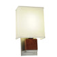 Meyda Lighting Navesink 8" Nickel & Mahogany Wood Wall Sconce With White Linen Textrene Shade