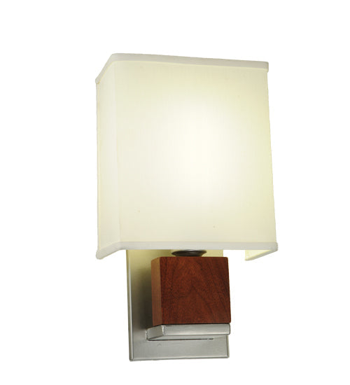 Meyda Lighting Navesink 8" Nickel & Mahogany Wood Wall Sconce With White Linen Textrene Shade