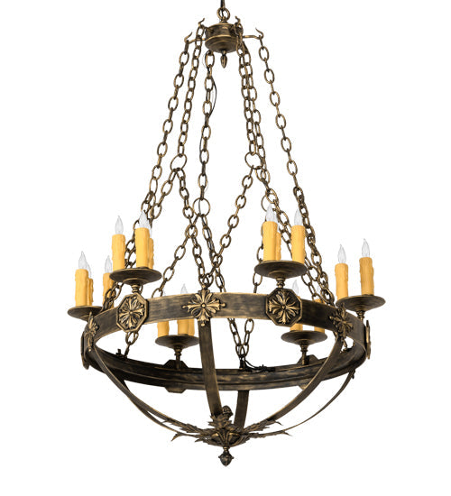 Meyda Lighting Neapolis 32" 18-Light Florentine Gold Chandelier With Ivory Faux Candlelight