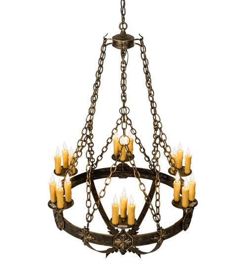 Meyda Lighting Neapolis 32" 18-Light Florentine Gold Chandelier With Ivory Faux Candlelight