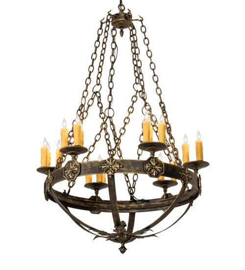 Meyda Lighting Neapolis 32" 18-Light Florentine Gold Chandelier With Ivory Faux Candlelight