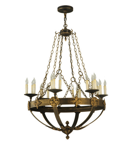 Meyda Lighting Neapolis 32" 18-Light Florentine Gold Chandelier With White Candle Covers