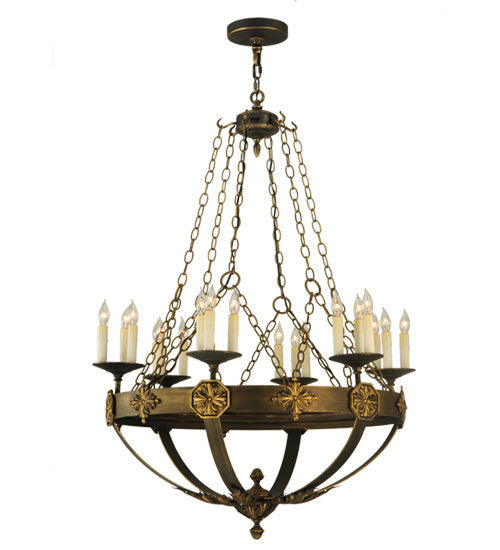Meyda Lighting Neapolis 32" 18-Light Florentine Gold Chandelier With White Candle Covers