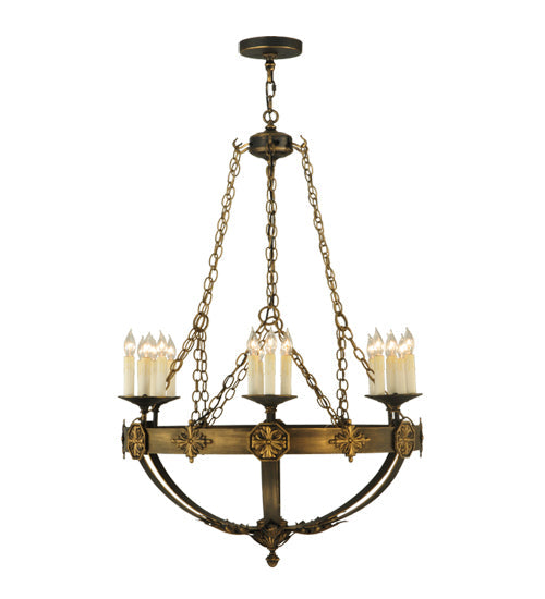 Meyda Lighting Neapolis 32" 18-Light Florentine Gold Chandelier With White Candle Covers