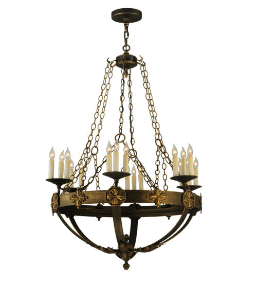 Meyda Lighting Neapolis 32" 18-Light Florentine Gold Chandelier With White Candle Covers
