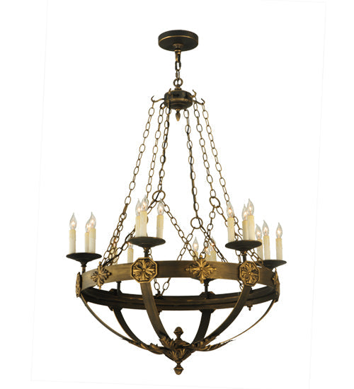 Meyda Lighting Neapolis 32" 18-Light Florentine Gold Chandelier With White Candle Covers