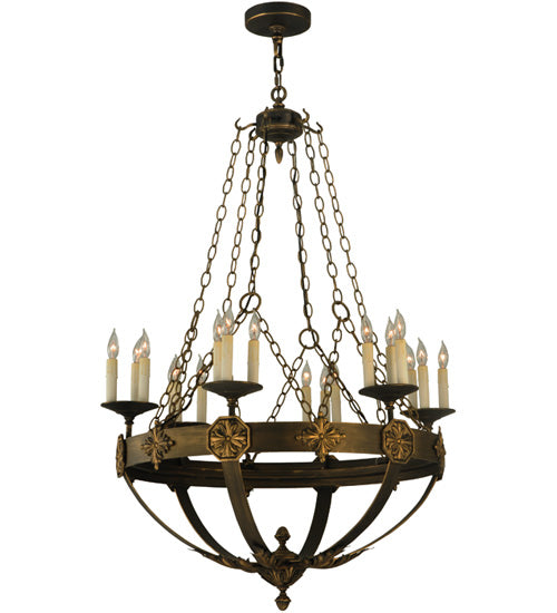 Meyda Lighting Neapolis 32" 18-Light Florentine Gold Chandelier With White Candle Covers