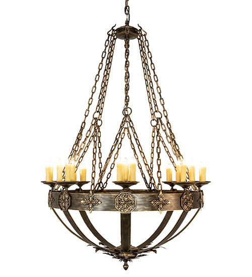 Meyda Lighting Neapolis 60" 24-Light Florentine Gold Chandelier With Ivory Faux Candlelight