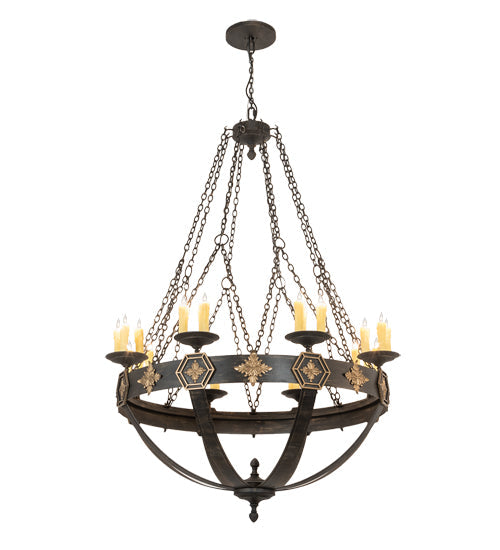 Meyda Lighting Neapolis 60" 24-Light Textured Black & Soft Gold Chandelier With Ivory Faux Candlelight