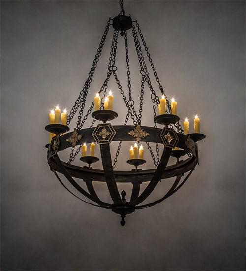 Meyda Lighting Neapolis 60" 24-Light Textured Black & Soft Gold Chandelier With Ivory Faux Candlelight