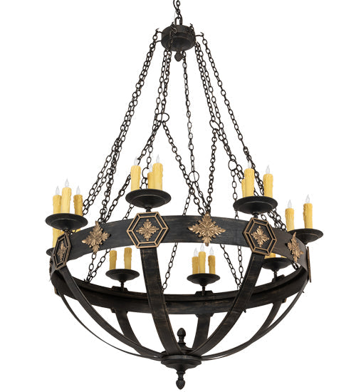 Meyda Lighting Neapolis 60" 24-Light Textured Black & Soft Gold Chandelier With Ivory Faux Candlelight