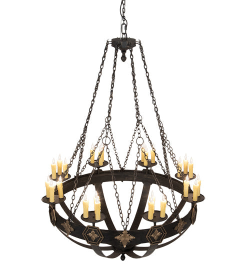 Meyda Lighting Neapolis 60" 24-Light Textured Black & Soft Gold Chandelier With Ivory Faux Candlelight