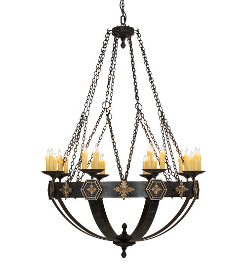 Meyda Lighting Neapolis 60" 24-Light Textured Black & Soft Gold Chandelier With Ivory Faux Candlelight