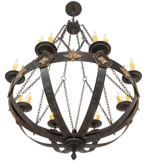 Meyda Lighting Neapolis 60" 24-Light Textured Black & Soft Gold Chandelier With Ivory Faux Candlelight