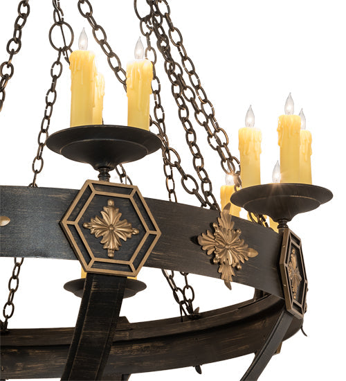 Meyda Lighting Neapolis 60" 24-Light Textured Black & Soft Gold Chandelier With Ivory Faux Candlelight