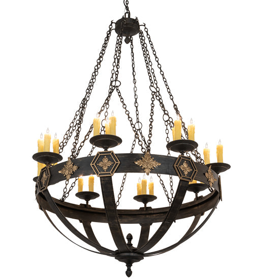 Meyda Lighting Neapolis 60" 24-Light Textured Black & Soft Gold Chandelier With Ivory Faux Candlelight