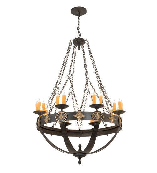 Meyda Lighting Neapolis 60" 24-Light Textured Black & Soft Gold Highlights Chandelier With Ivory Faux Candlelight