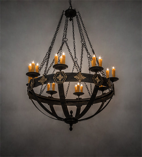 Meyda Lighting Neapolis 60" 24-Light Textured Black & Soft Gold Highlights Chandelier With Ivory Faux Candlelight