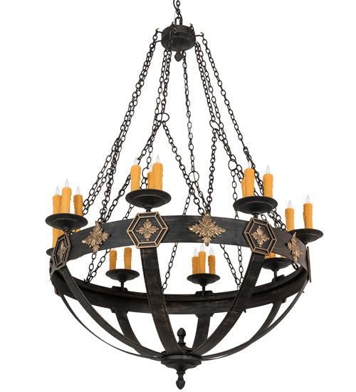 Meyda Lighting Neapolis 60" 24-Light Textured Black & Soft Gold Highlights Chandelier With Ivory Faux Candlelight