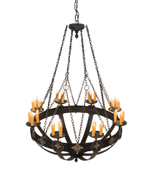 Meyda Lighting Neapolis 60" 24-Light Textured Black & Soft Gold Highlights Chandelier With Ivory Faux Candlelight