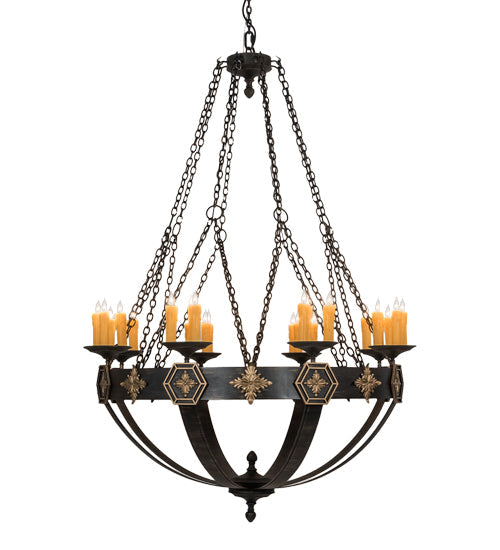 Meyda Lighting Neapolis 60" 24-Light Textured Black & Soft Gold Highlights Chandelier With Ivory Faux Candlelight