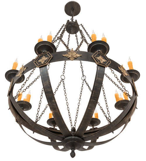 Meyda Lighting Neapolis 60" 24-Light Textured Black & Soft Gold Highlights Chandelier With Ivory Faux Candlelight