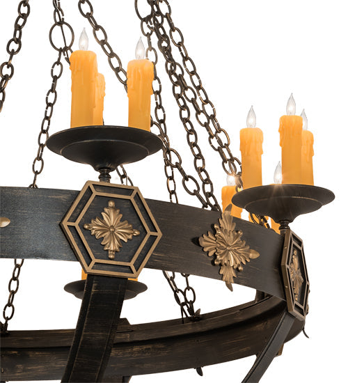 Meyda Lighting Neapolis 60" 24-Light Textured Black & Soft Gold Highlights Chandelier With Ivory Faux Candlelight