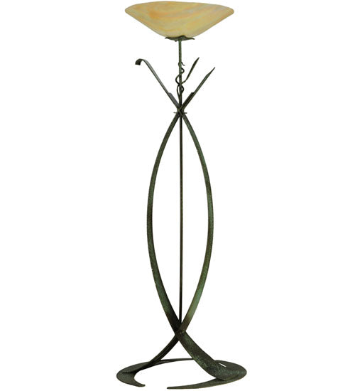 Meyda Lighting Nehoc 67" Tarnished Copper Torchiere Floor Lamp With Beige Iridescent Shade Glass