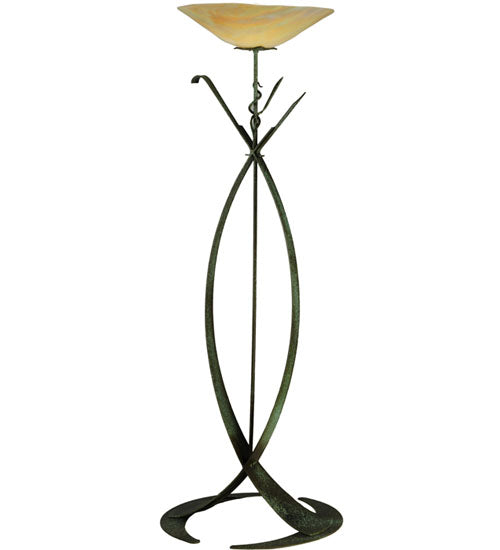 Meyda Lighting Nehoc 67" Tarnished Copper Torchiere Floor Lamp With Beige Iridescent Shade Glass