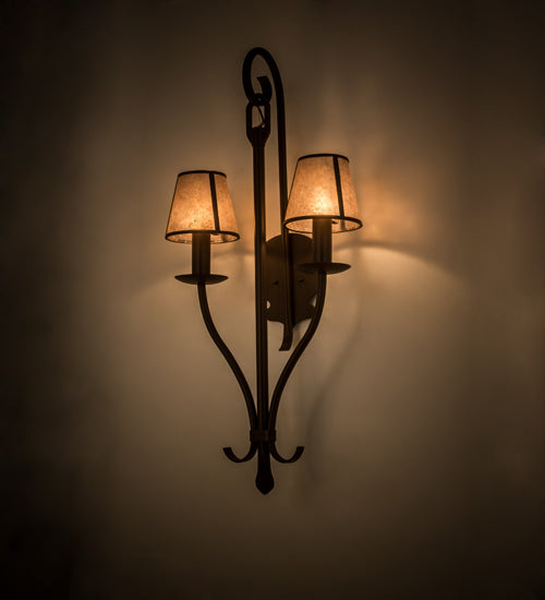 Meyda Lighting Nehring 20" 2-Light Cafe Noir Wall Sconce With Silver Mica Shade Glass