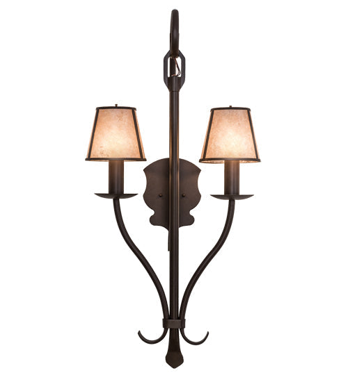 Meyda Lighting Nehring 20" 2-Light Cafe Noir Wall Sconce With Silver Mica Shade Glass