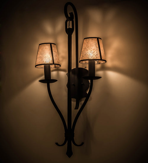 Meyda Lighting Nehring 20" 2-Light Costello Black Wall Sconce With Silver Mica Shade Glass