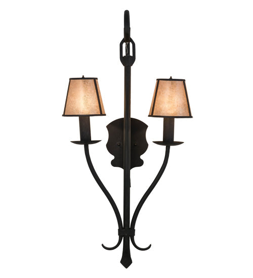Meyda Lighting Nehring 20" 2-Light Costello Black Wall Sconce With Silver Mica Shade Glass