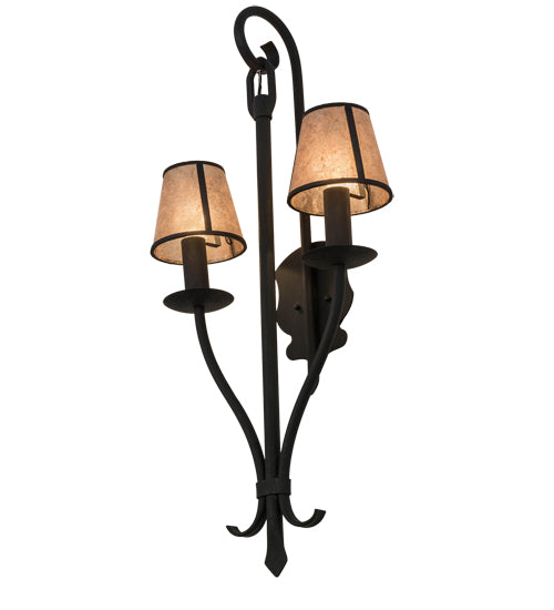 Meyda Lighting Nehring 20" 2-Light Costello Black Wall Sconce With Silver Mica Shade Glass