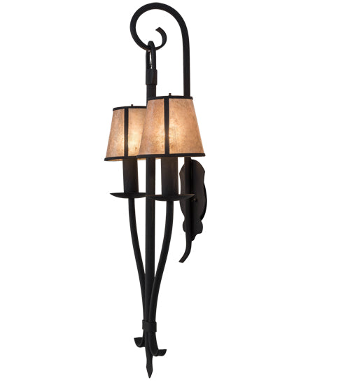 Meyda Lighting Nehring 20" 2-Light Costello Black Wall Sconce With Silver Mica Shade Glass