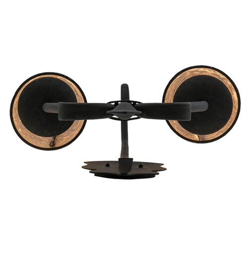 Meyda Lighting Nehring 20" 2-Light Costello Black Wall Sconce With Silver Mica Shade Glass