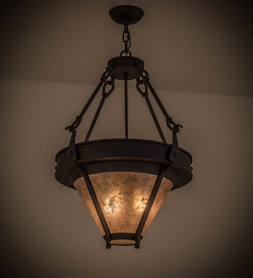 Meyda Lighting Nehring 21" 2-Light Costello Black Inverted Pendant Light With Silver Mica Shade Glass
