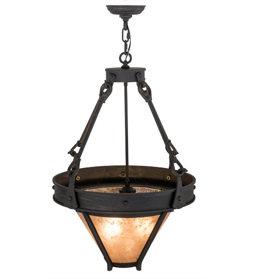Meyda Lighting Nehring 21" 2-Light Costello Black Inverted Pendant Light With Silver Mica Shade Glass